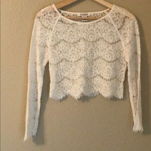 Long sleeve white lace crop top